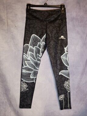 Lotus Leggings Black Floral Yoga Pants Boho Activewear Small